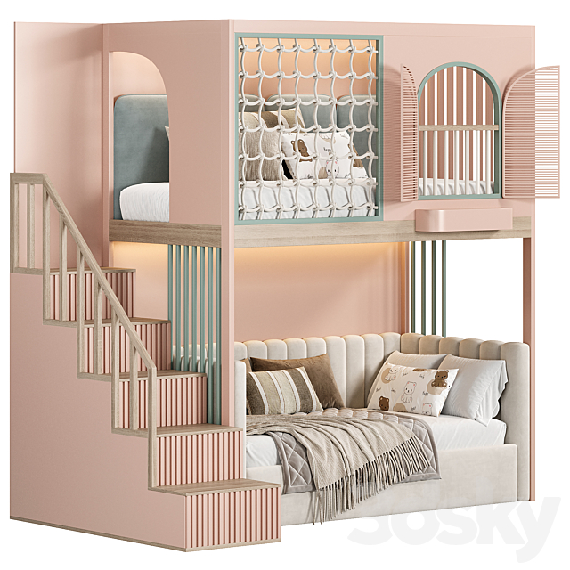 Designer two-level bed Kids room 3ds Max - thumbnail 3