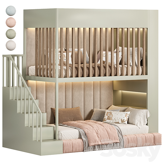 Designer two-level bed Kids room 3ds Max - thumbnail 1