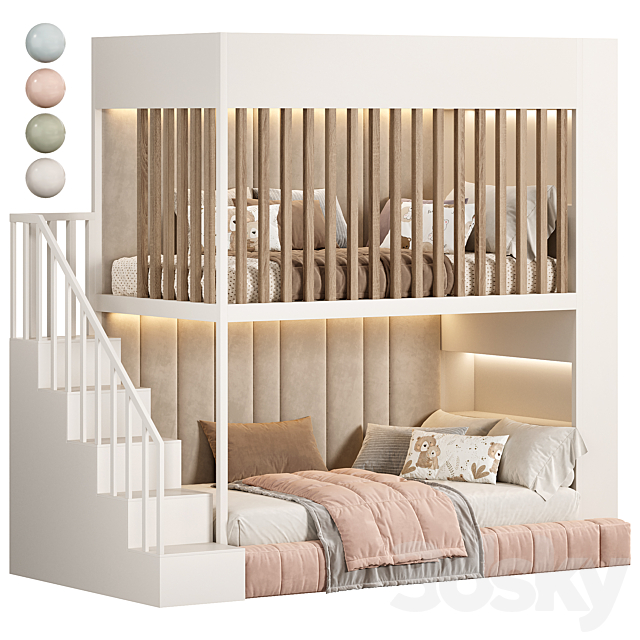 Designer two-level bed Kids room 3ds Max - thumbnail 2