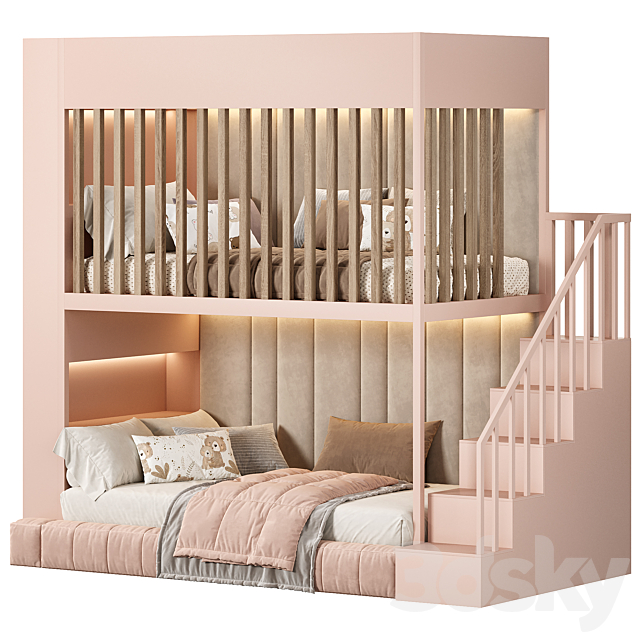 Designer two-level bed Kids room 3ds Max - thumbnail 3