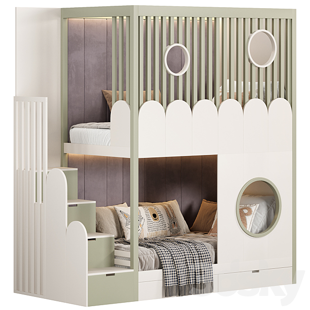 Designer two-level bed Kids room 3ds Max - thumbnail 1