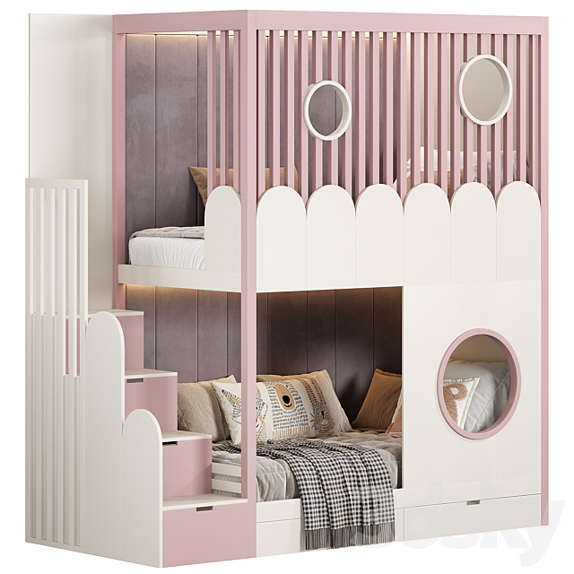 Designer two-level bed Kids room 3ds Max - thumbnail 2