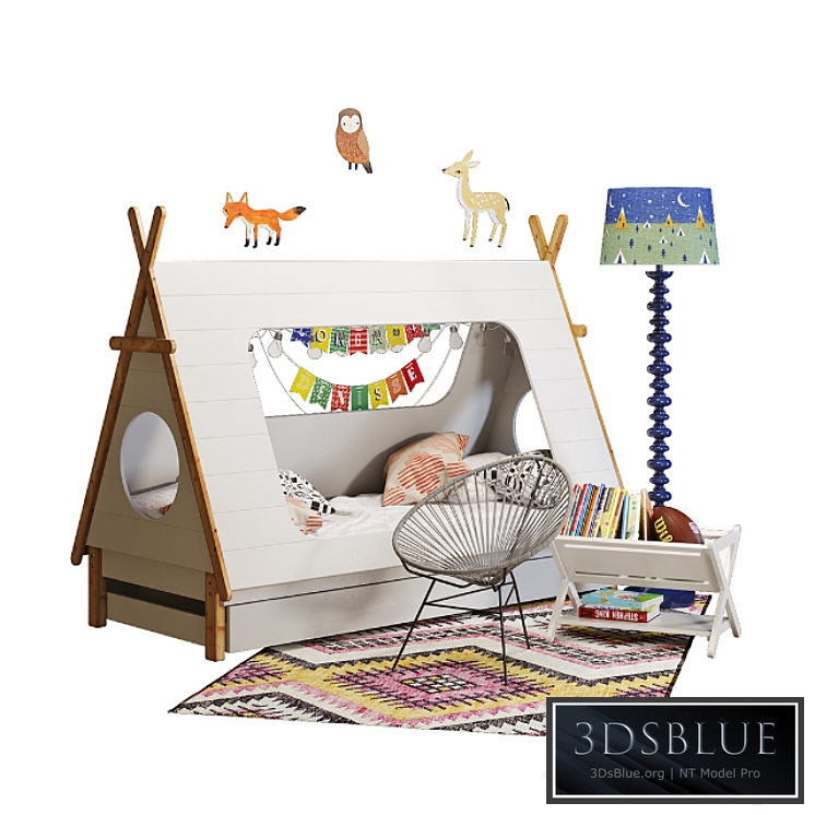 Domayne tee pee-bed with crate & barrel decor 3DS Max - thumbnail 3