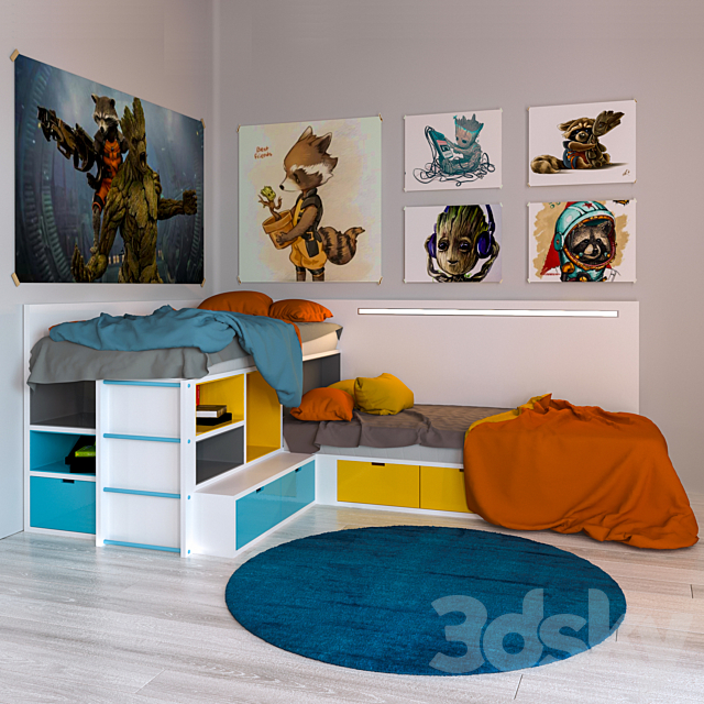 Double bed for children 3ds Max - thumbnail 1