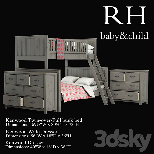 Kenwood Twin-over-Full bunk bed 3DSMax File - thumbnail 1