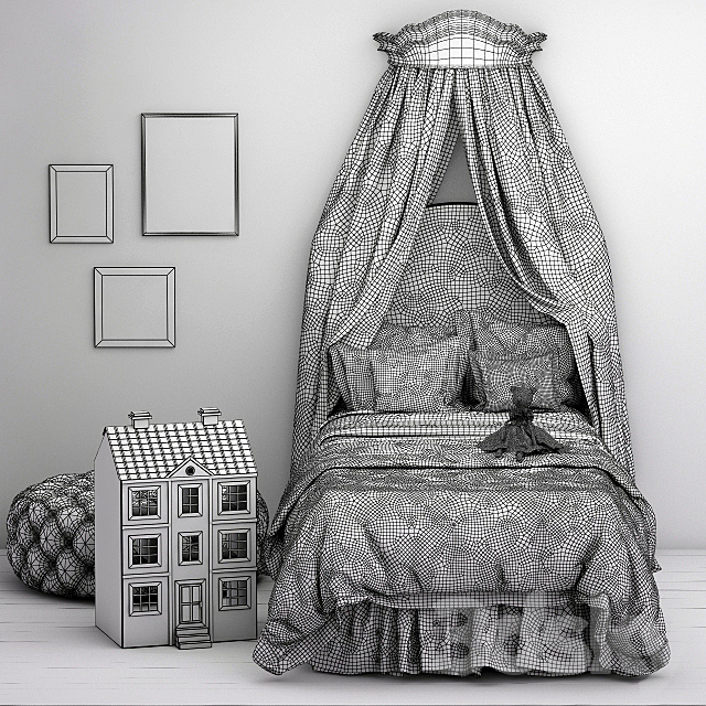 Monique Lhuillier Upholstered Camelback Bed. Pottery Barn Kids 3DSMax File - thumbnail 3