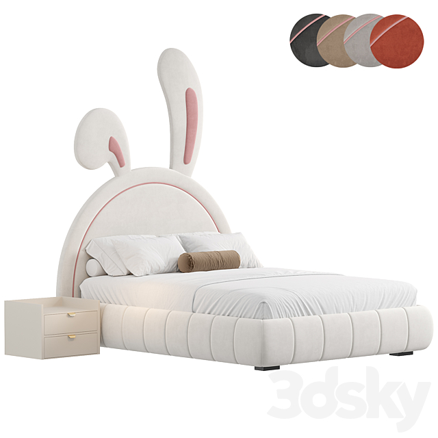 Nettie Microfiber Leather Rabbit Shaped Bed Frame 3ds Max - thumbnail 1