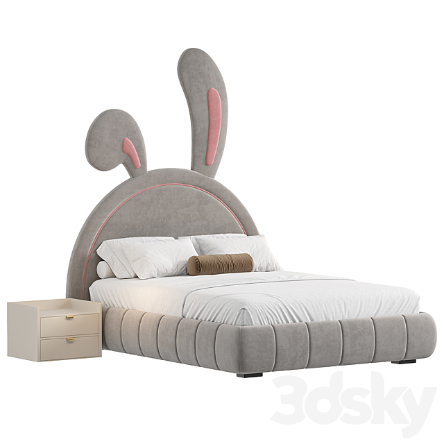 Nettie Microfiber Leather Rabbit Shaped Bed Frame 3ds Max - thumbnail 2