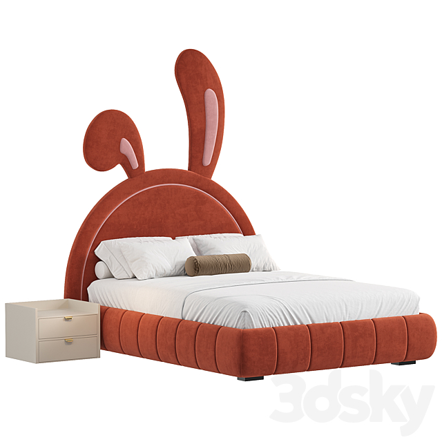 Nettie Microfiber Leather Rabbit Shaped Bed Frame 3ds Max - thumbnail 3