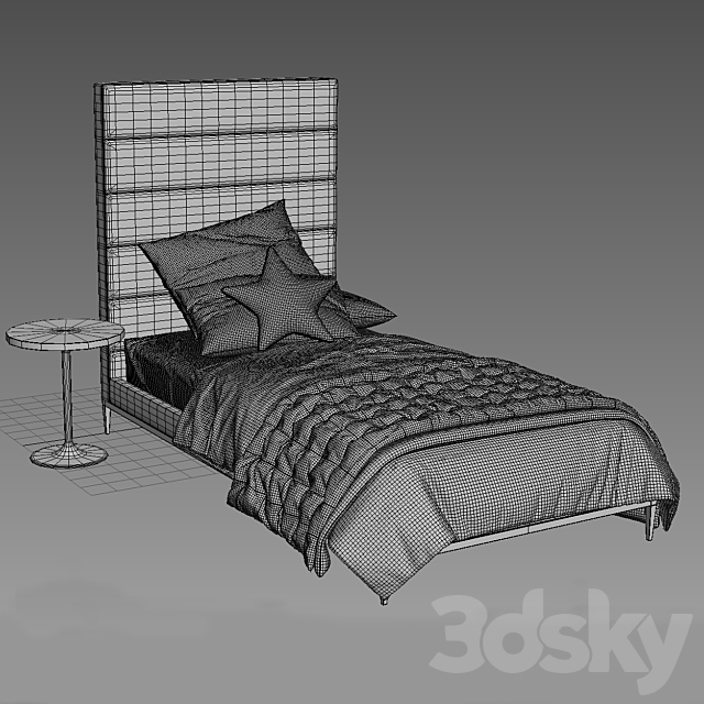 PFEIFFER TALL UPHOLSTERED BED – PEWTER 3ds Max - thumbnail 3