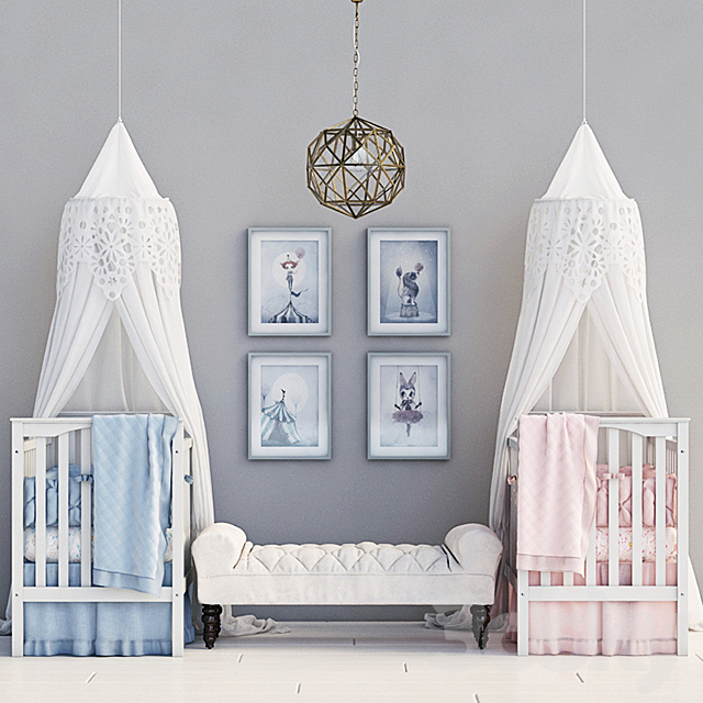 Pottery barn kids Kendall convertible crib 3DSMax File - thumbnail 1