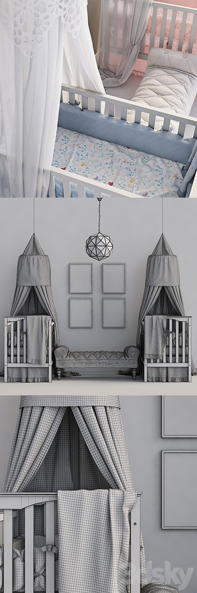 Pottery barn kids Kendall convertible crib 3DSMax File - thumbnail 3