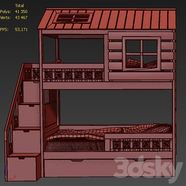 Provence Twin Bunk Bed 3ds Max - thumbnail 3