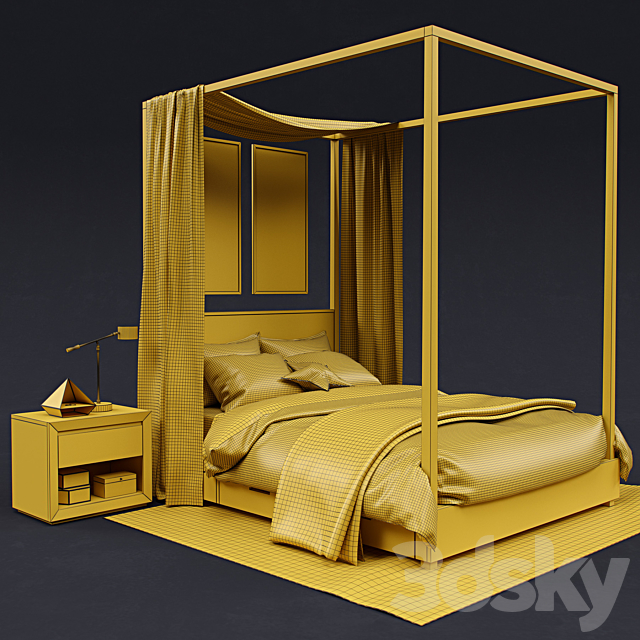 RH _ Callum storage canopy bed 3DS Max Model - thumbnail 3