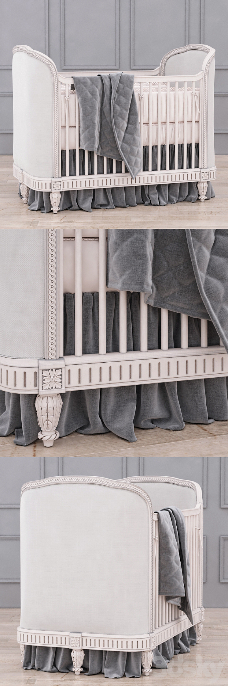 RH Belle Upholstered Crib (Antique Grey Mist) 3DS Max - thumbnail 2