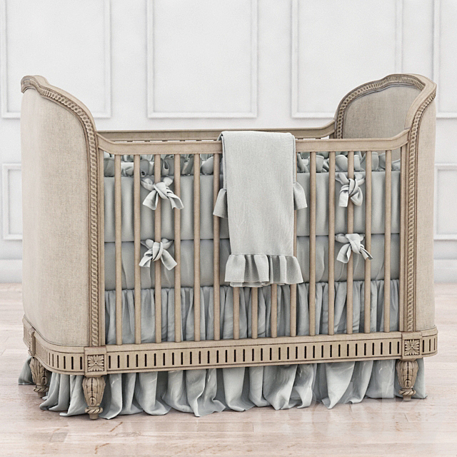 RH Belle Upholstered Crib (distressed linen) 3DSMax File - thumbnail 1