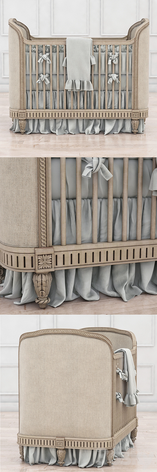 RH Belle Upholstered Crib (distressed linen) 3DSMax File - thumbnail 2