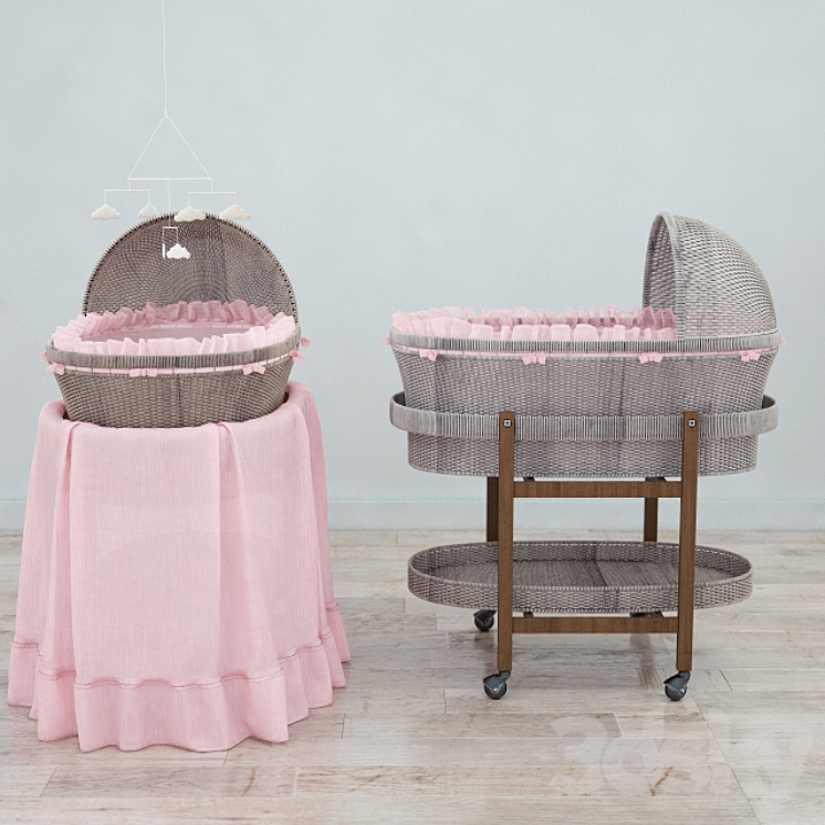 RH Heirloom wicker bassinet & mattres 3DS Max - thumbnail 2