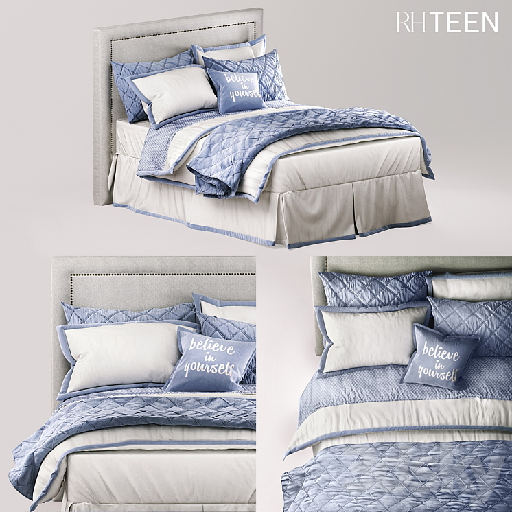 RH TEEN EDGED BORDER & OGEE LATTICE BEDDING FRENCH BLUE 3DS Max - thumbnail 1