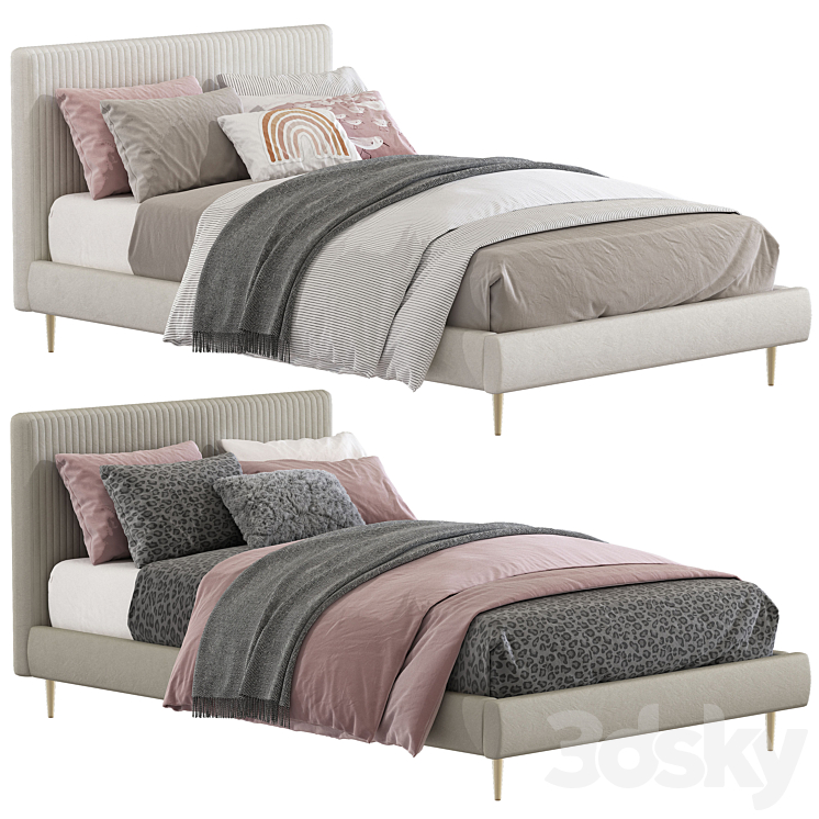 Roar \/ Rabbit Pleated Upholstered Bed 218 3DS Max Model - thumbnail 3