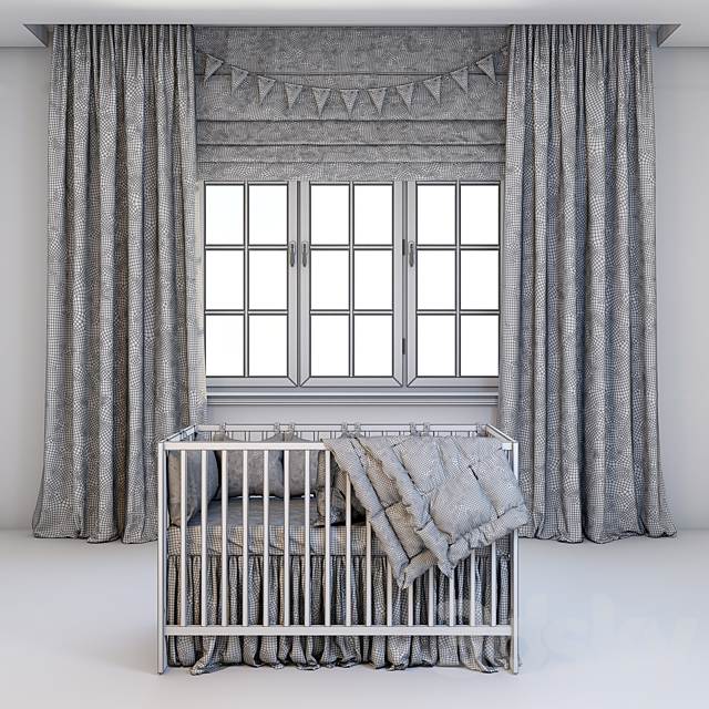 Set for baby – crib Ikea and curtains 3DS Max Model - thumbnail 2