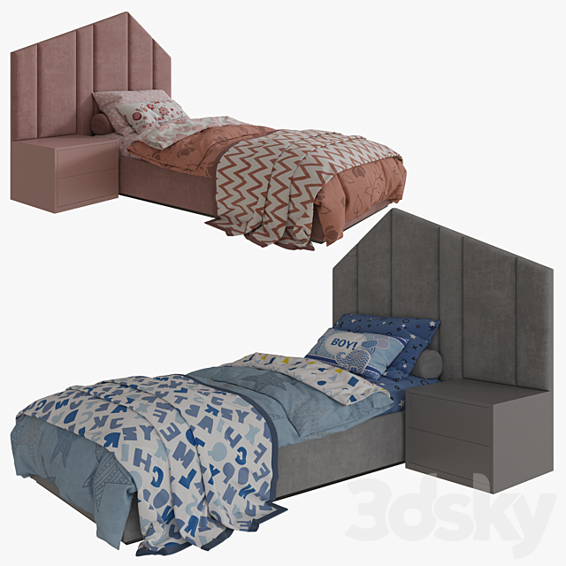 Single Beds 01 GIRLS and BOY 3DSMax File - thumbnail 1