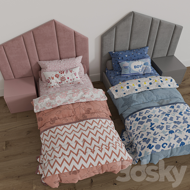 Single Beds 01 GIRLS and BOY 3DSMax File - thumbnail 2