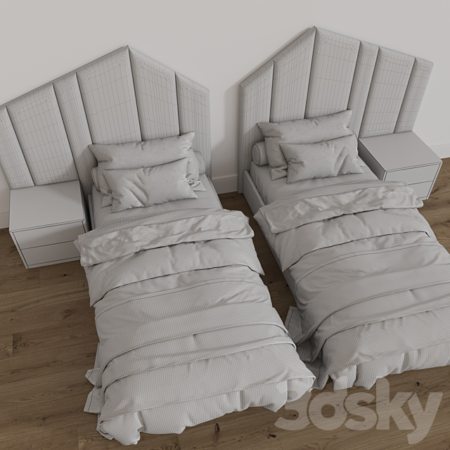 Single Beds 01 GIRLS and BOY 3DSMax File - thumbnail 3