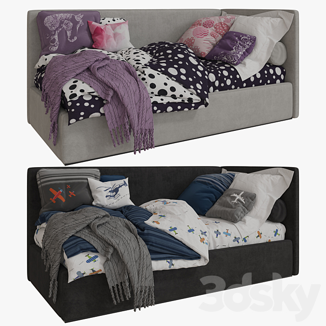 Single Beds 03 GIRLS and BOY 3ds Max - thumbnail 1