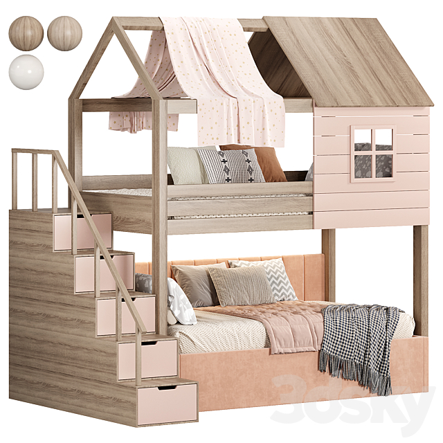 Solid wood bunk bed for children 3ds Max - thumbnail 1