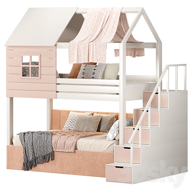 Solid wood bunk bed for children 3ds Max - thumbnail 3