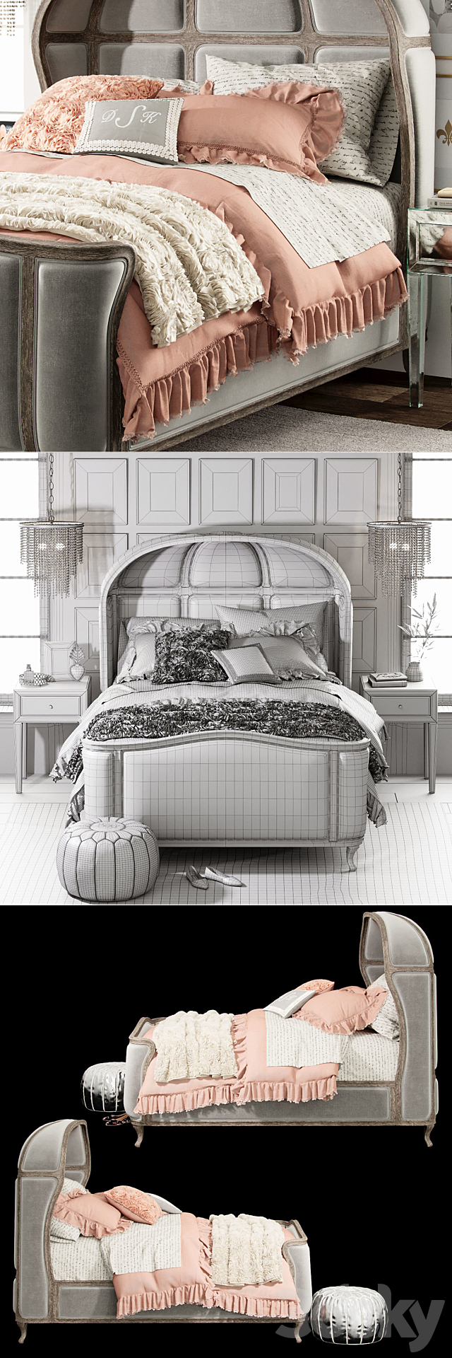 VERSAILLES UPHOLSTERED BED 3DSMax File - thumbnail 3