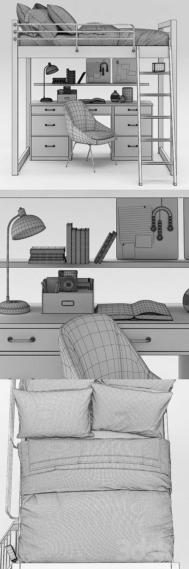 Waverly loft desk bed set from Pottery Barn 3DS Max Model - thumbnail 3