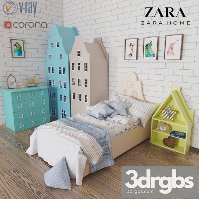 A Set Of Furniture and Bedding Amsterdam Zara Home 3dsmax Download - thumbnail 1