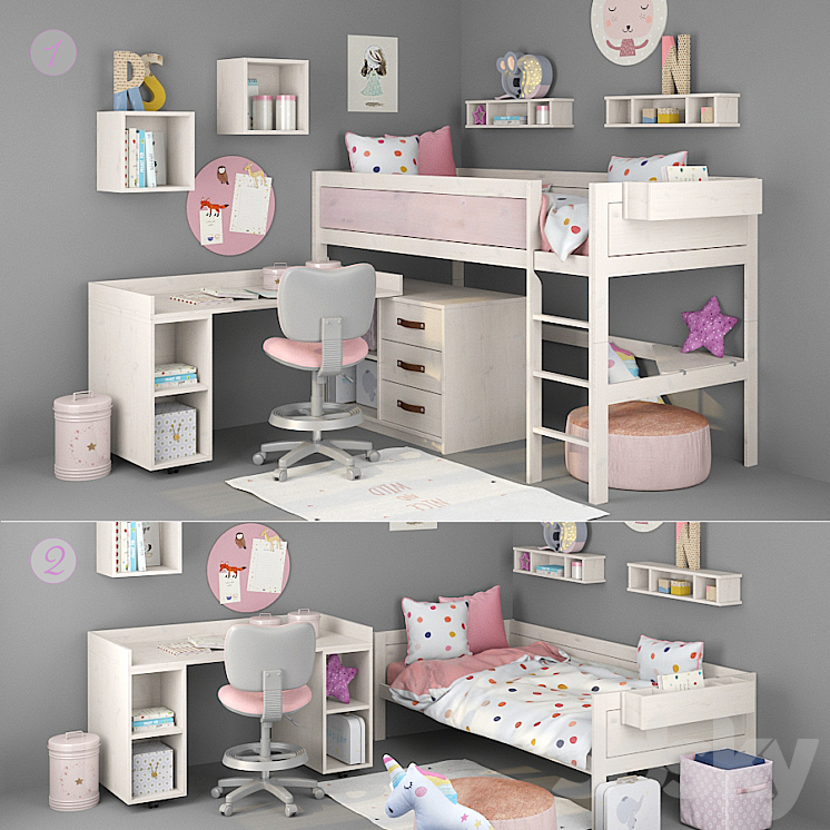 Bed and table for girls from Lifetime 3DS Max - thumbnail 1