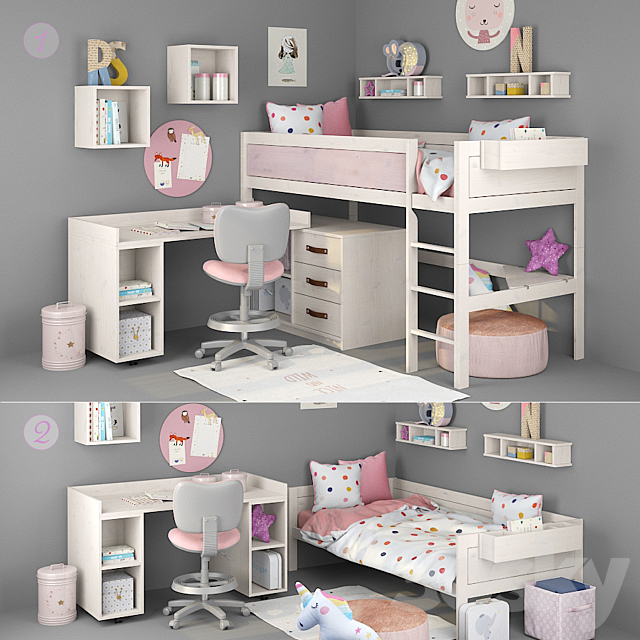 Bed and table for girls from Lifetime 3DSMax File - thumbnail 1