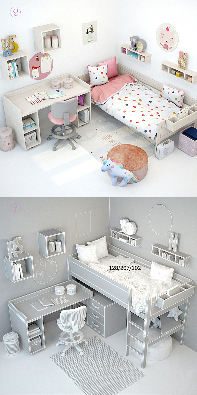 Bed and table for girls from Lifetime 3DSMax File - thumbnail 3