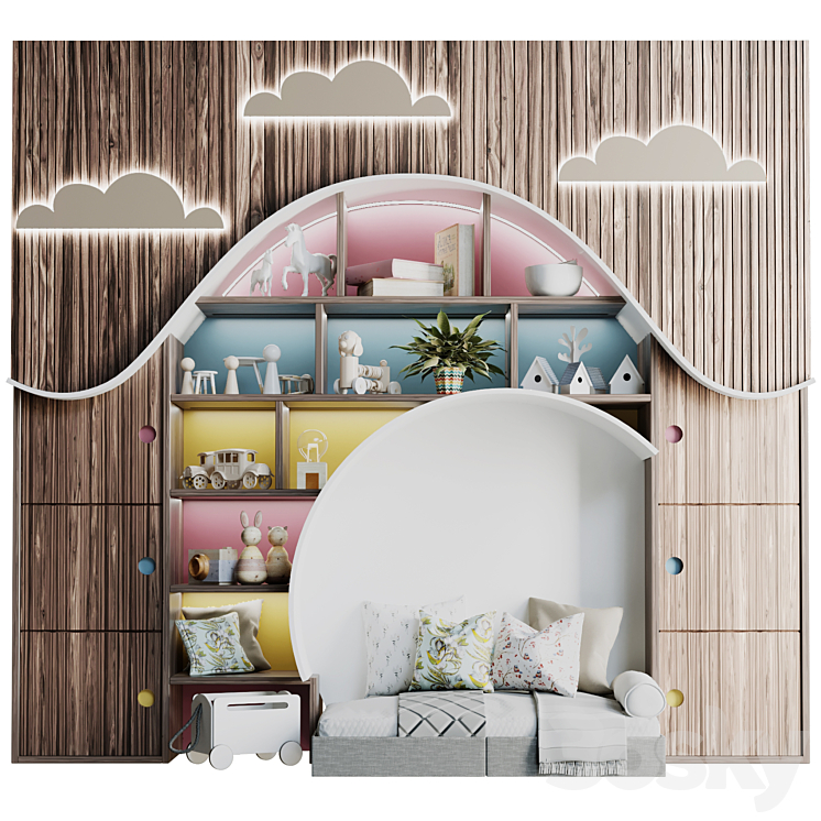 Children’s wardrobe with toys and a bed 3DS Max Model - thumbnail 1