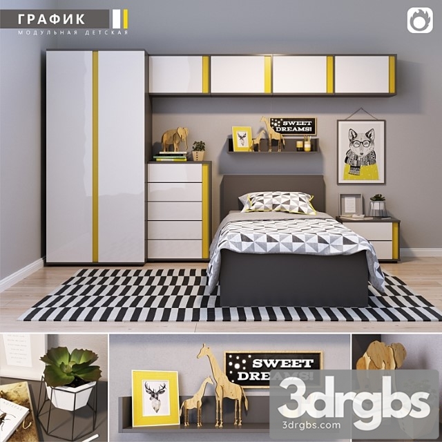 Graphic Bedroom 3dsmax Download - thumbnail 1