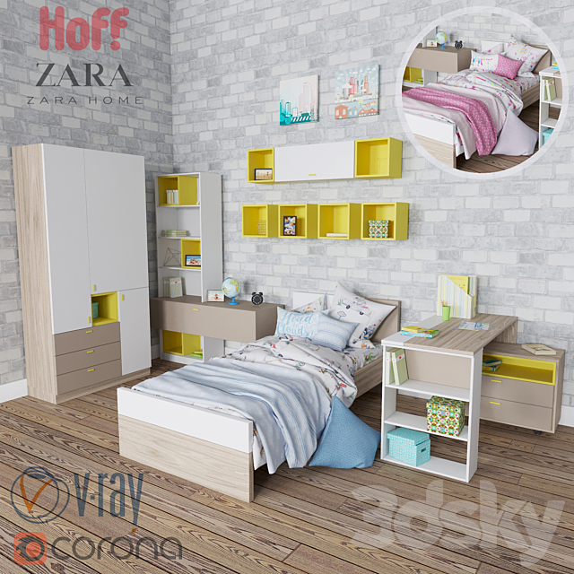 Set for children Hoff Fusion bedding Zara Home for boys and girls 3DSMax File - thumbnail 1