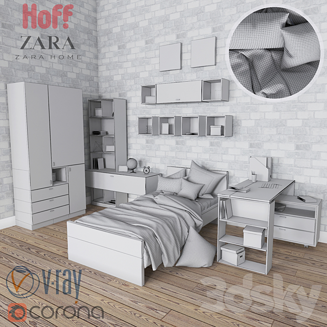 Set for children Hoff Fusion bedding Zara Home for boys and girls 3DSMax File - thumbnail 3