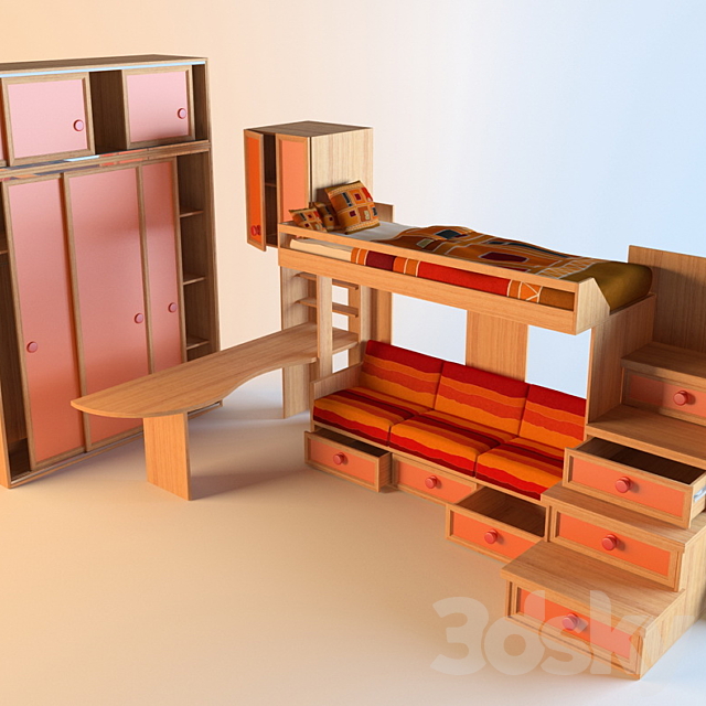 set of children’s furniture (cabinet & bed children) 3DSMax File - thumbnail 1