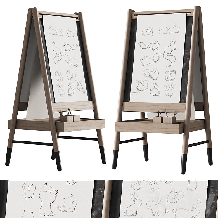 390 CB2 Wooden Kids Art Easel by Crate&kids 01 3DS Max Model - thumbnail 3