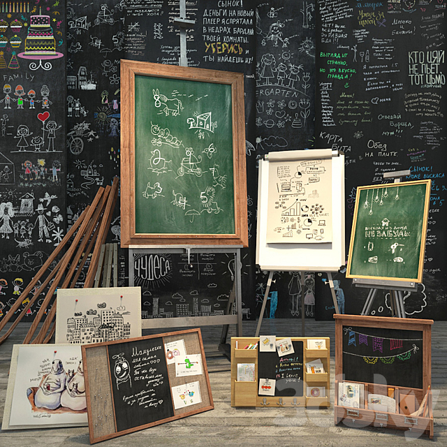 A set for creating slate surfaces with images of chalk 3DSMax File - thumbnail 2