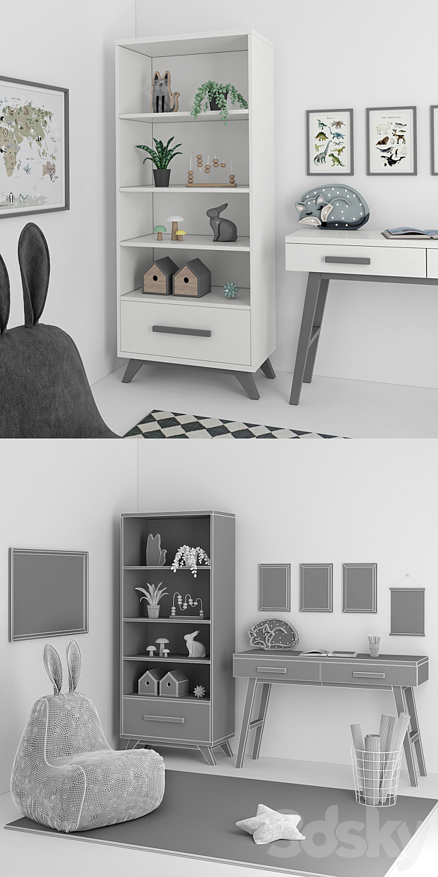 A set of furniture with a padded chair for a nursery 3DSMax File - thumbnail 3