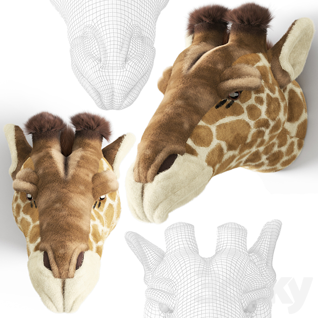 ANIMAL HEAD WALL BUSTS Elephant Giraffe Hare Lion 3DS Max Model - thumbnail 3