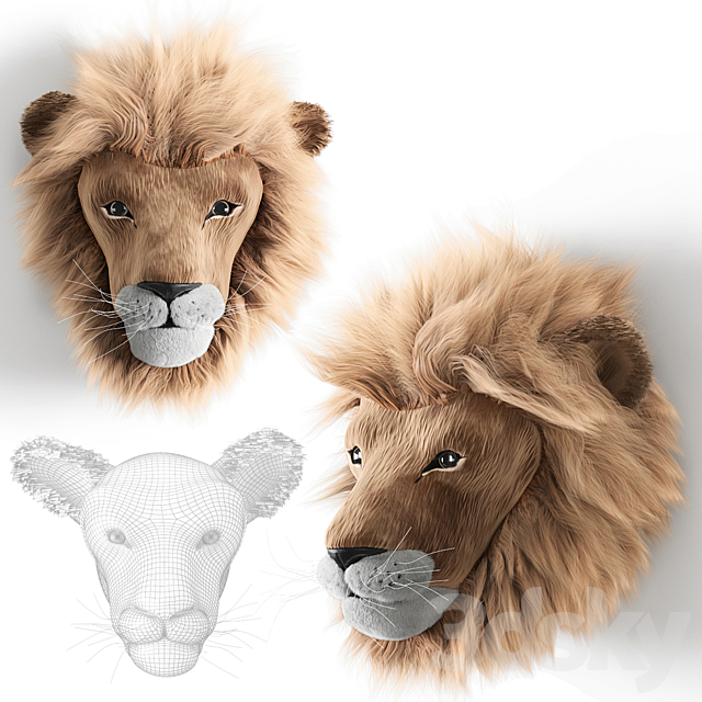 ANIMAL HEAD WALL BUSTS Elephant Giraffe Hare Lion 3DS Max Model - thumbnail 5