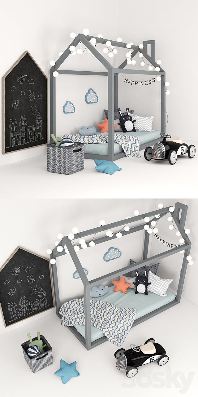 Bed-house with a set of accessories for children 3DS Max Model - thumbnail 2