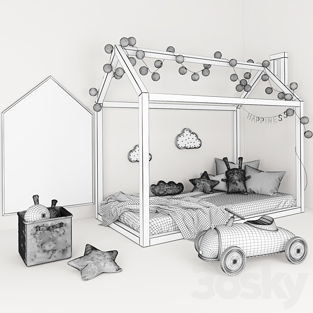 Bed-house with a set of accessories for children 3DS Max Model - thumbnail 3