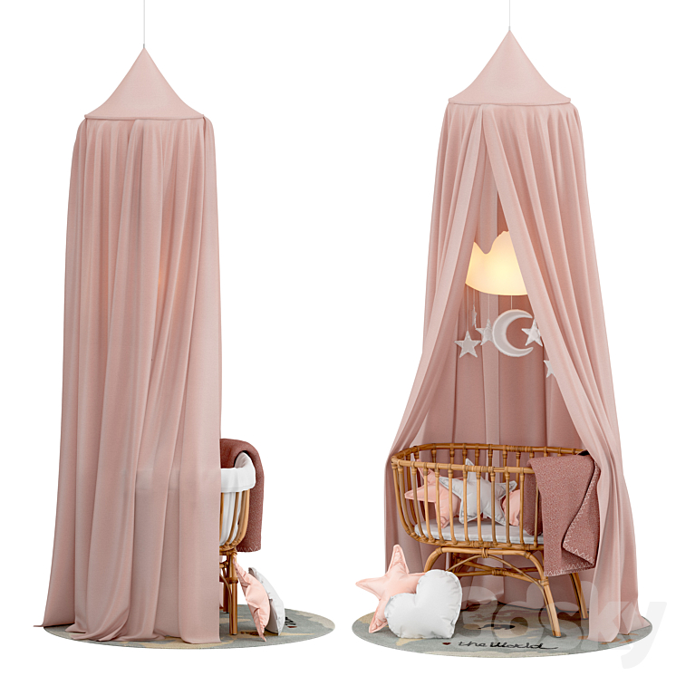 Childhome Rattan Cradle with Linen Canopy 3DS Max - thumbnail 2